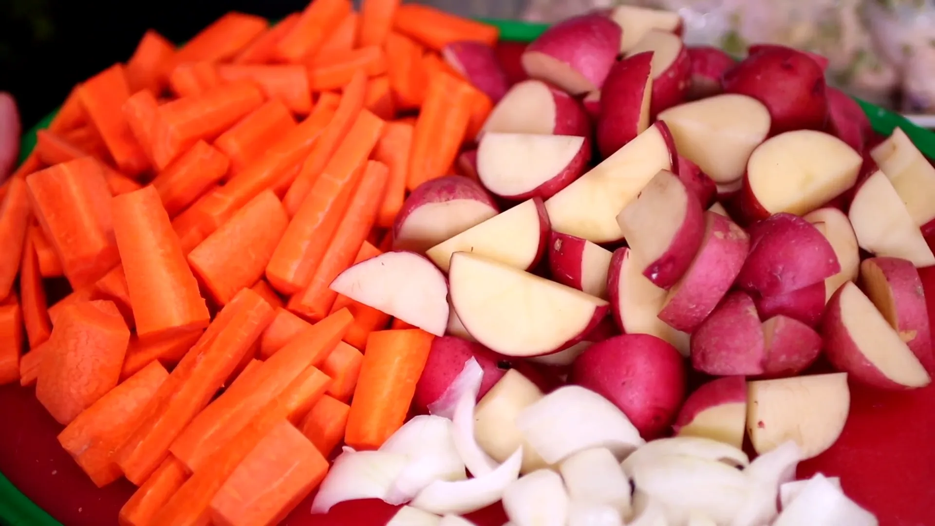 Chopping vegetables for roasting
