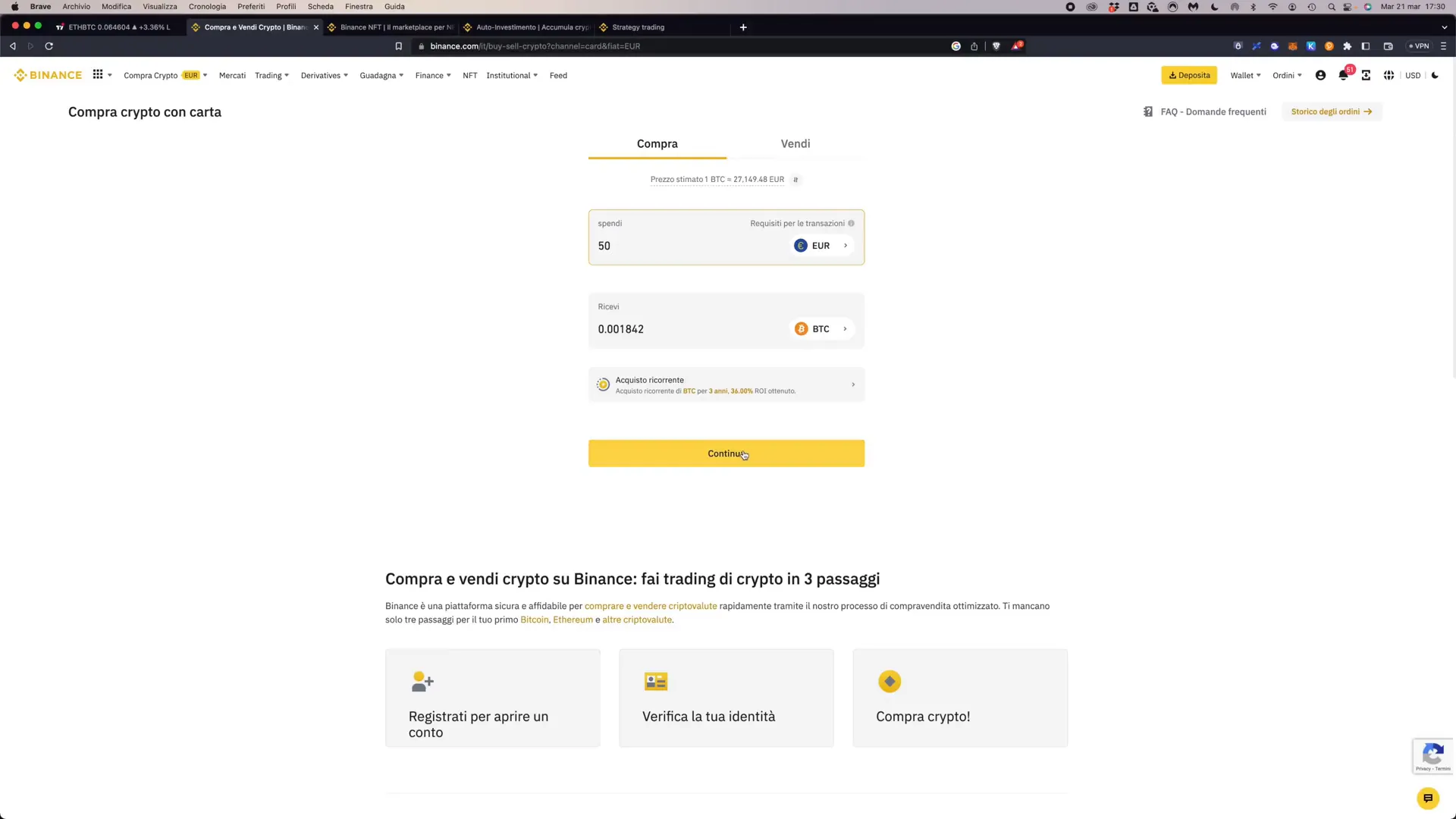 Overview of Binance Wallet Section