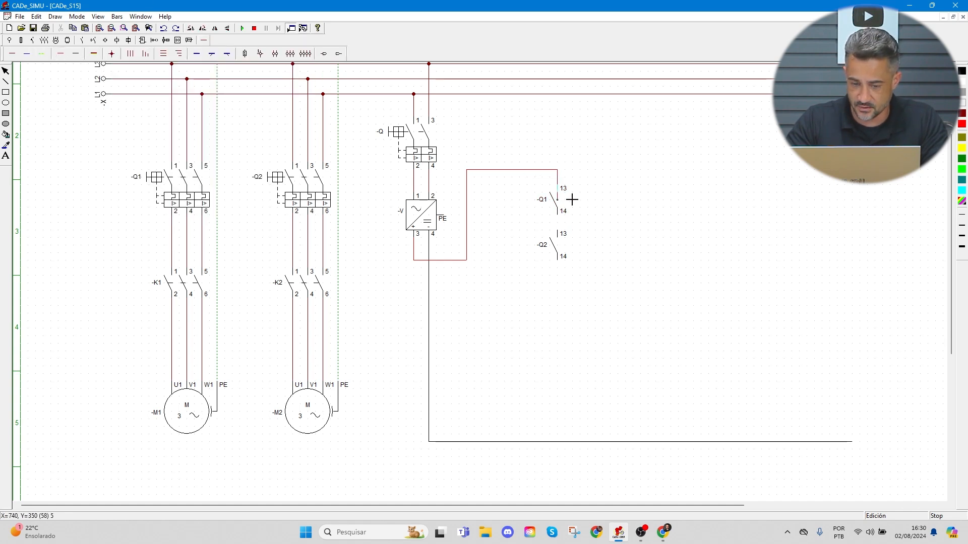 Diagrama de comando com disjuntor e botões