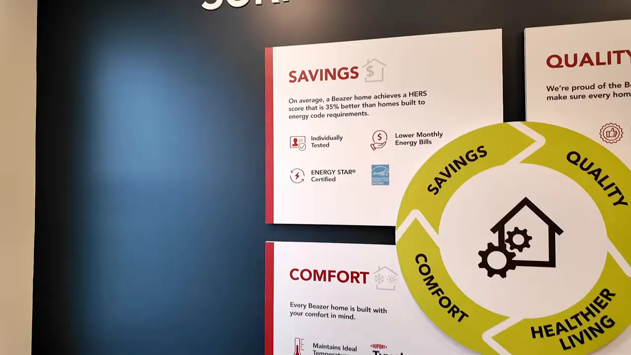 Sales center interior and floorplan displays