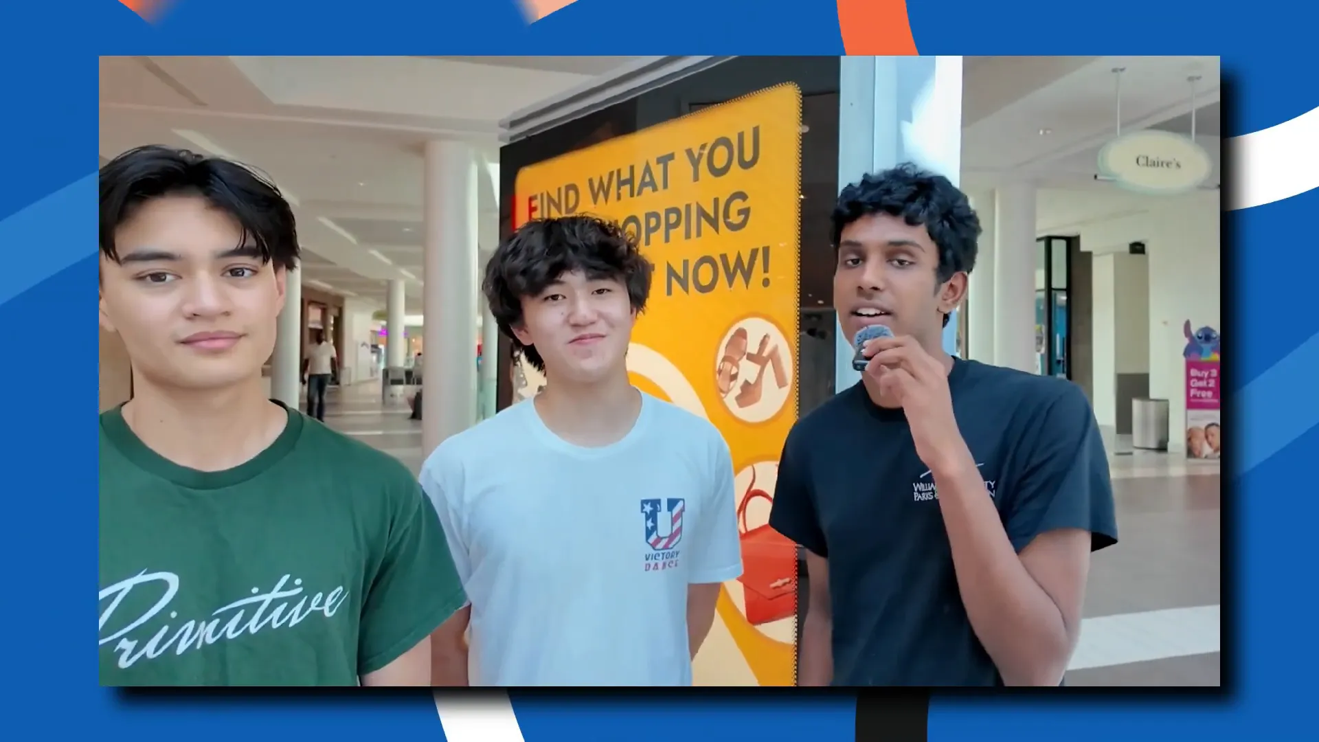 Three high school students discussing their app Play Up at Cool Springs Galleria