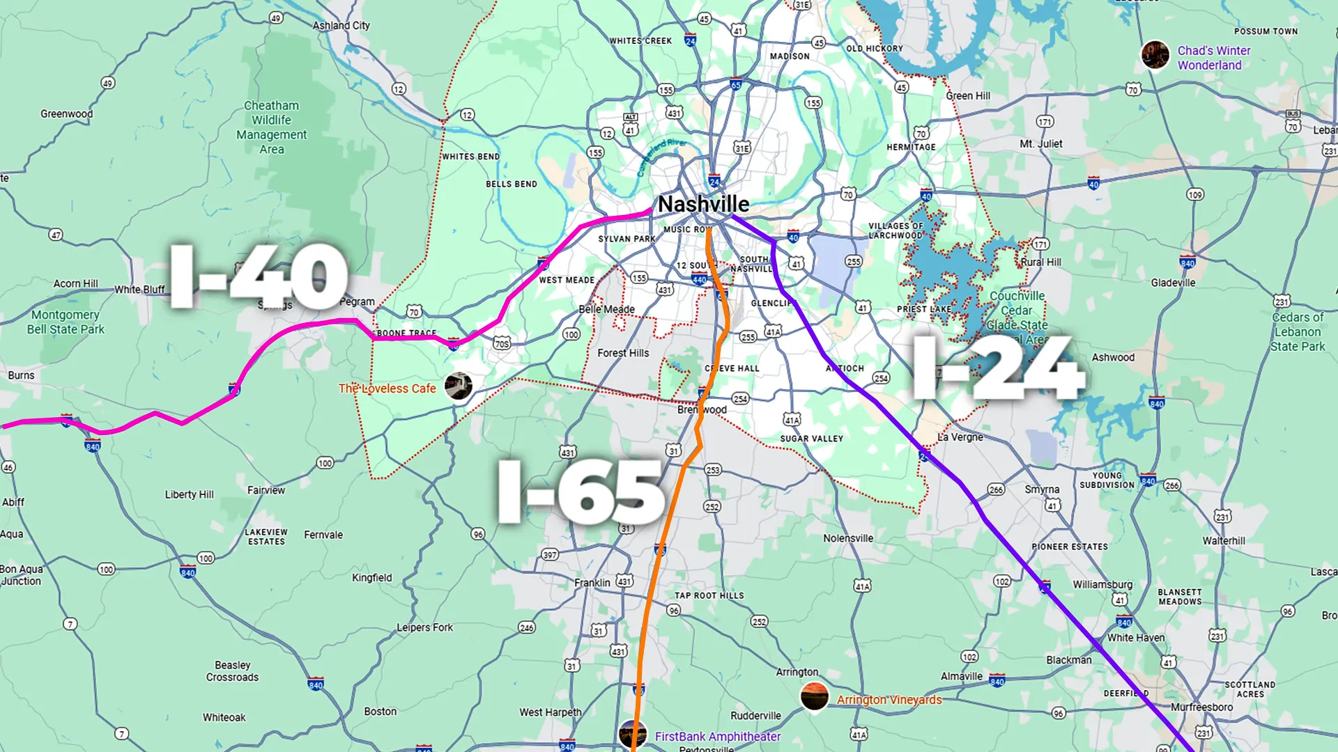 Nashville traffic snapshot and interstate map