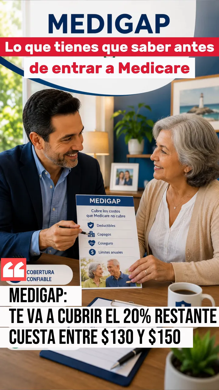 Medigap infographic showing it covers the remaining 20% and costs between $130 and $150