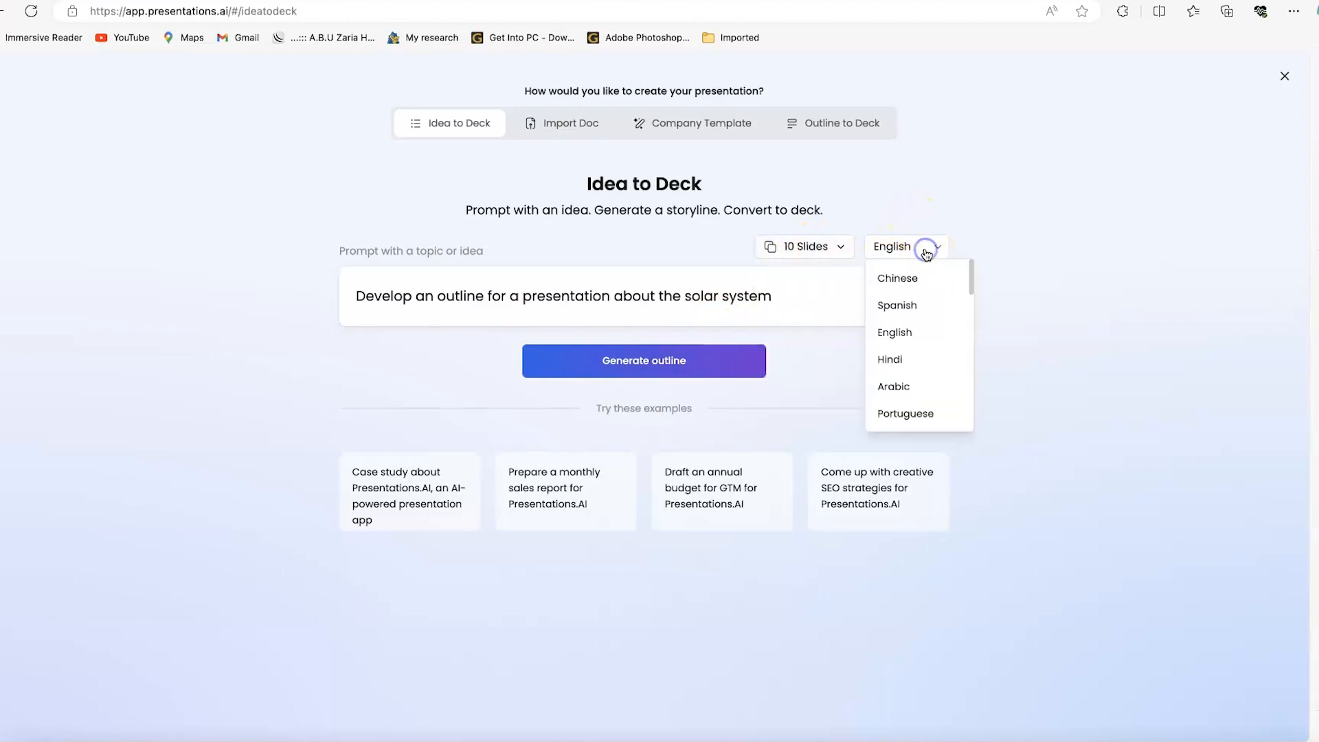 Presentation AI output