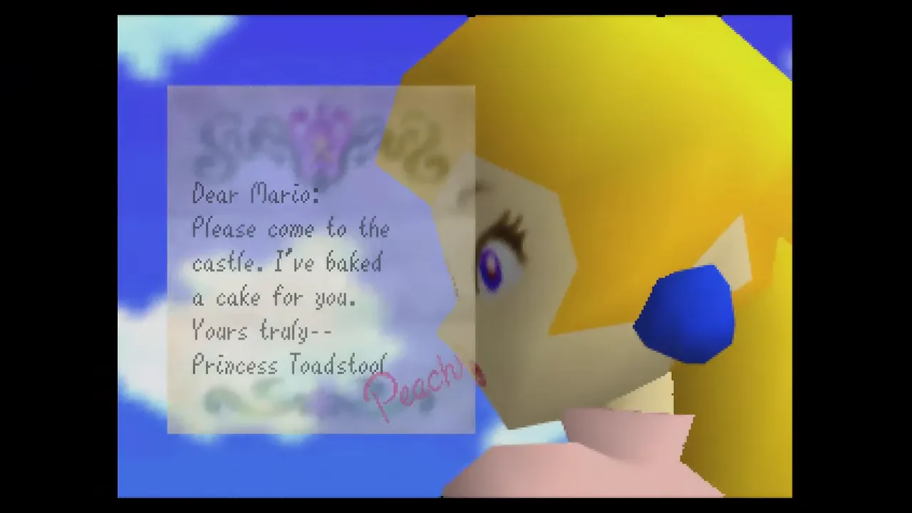 Princess Peach holding a letter addressed to Mario