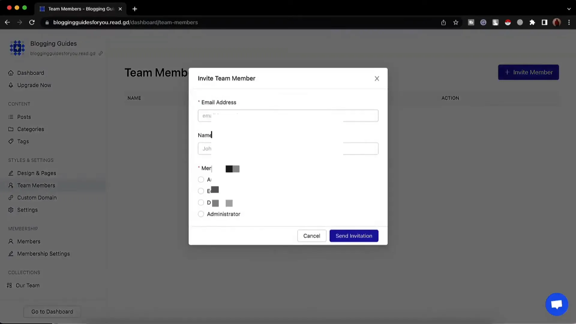 Team collaboration interface in Dorik