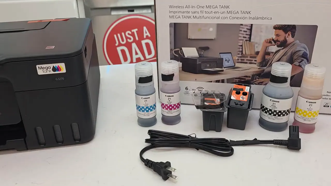 Everything that comes in the Canon G3270 box laid out