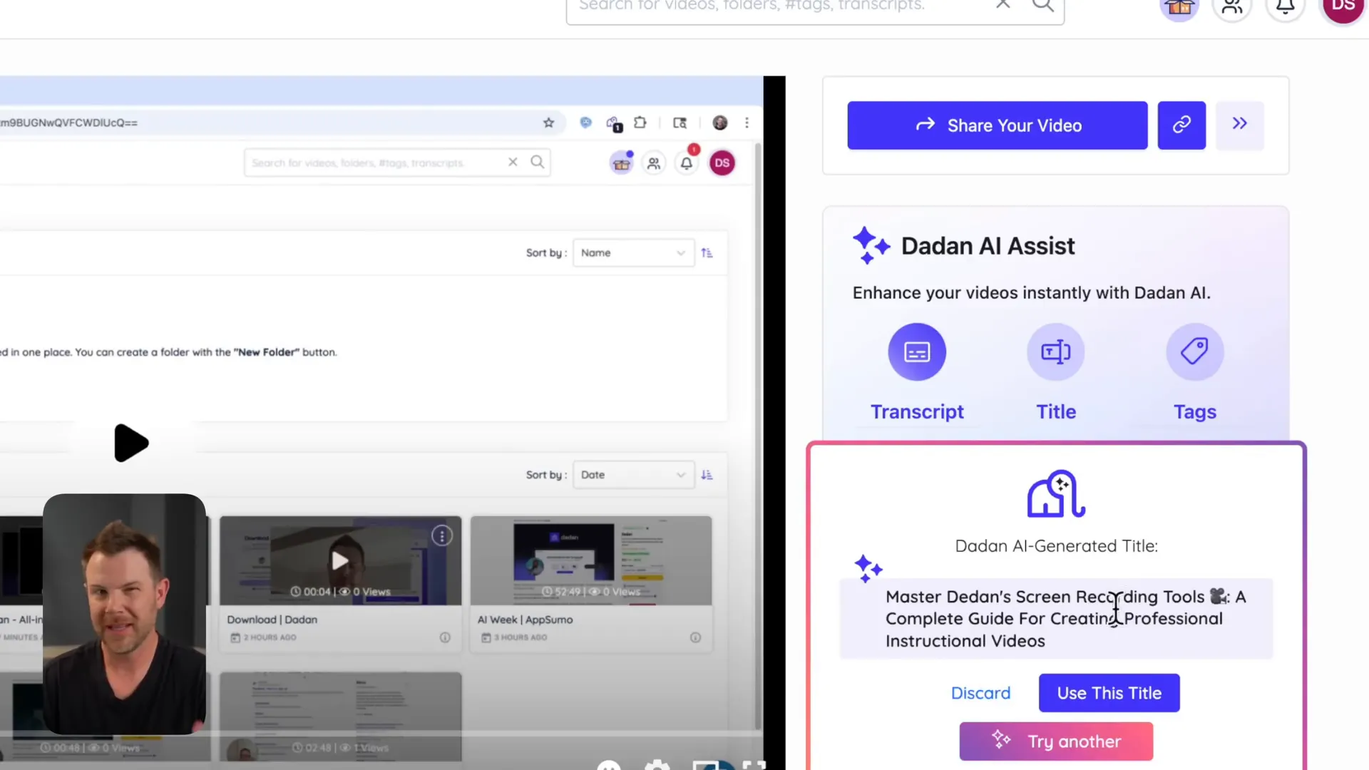 AI-generated video title and tags in Dedan