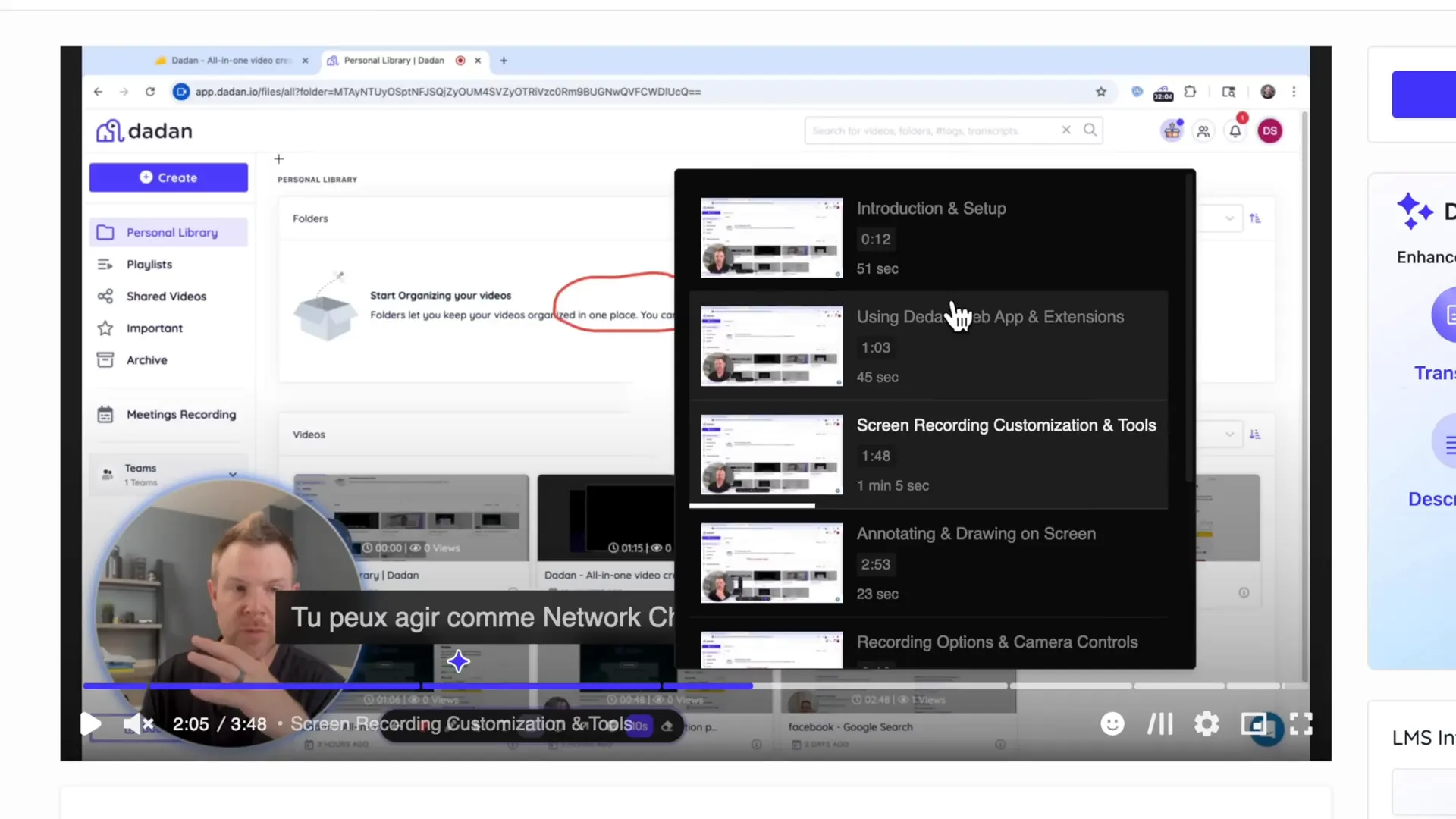 Chapter markers displayed on Dedan video player