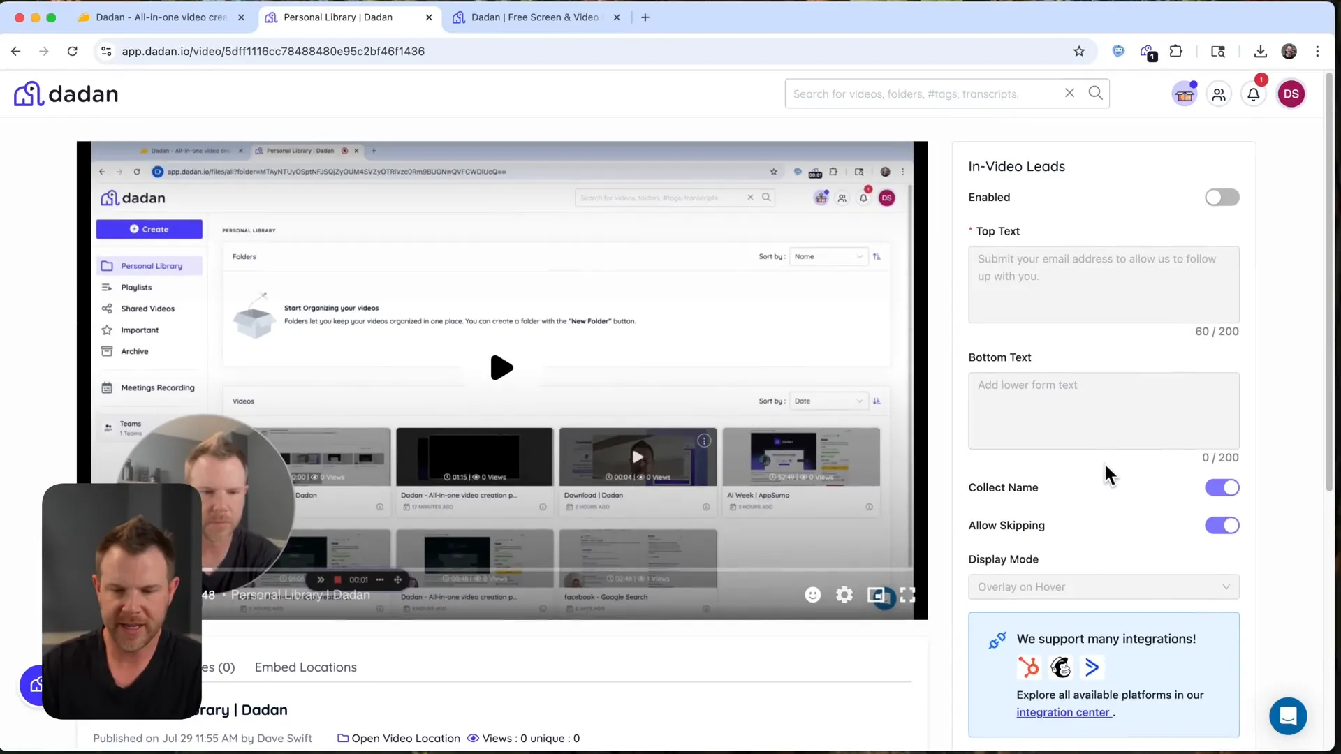 In-video lead generation form setup in Dedan