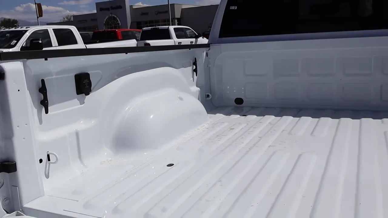 Ram 2500 truck bed with power outlet and tie-down points