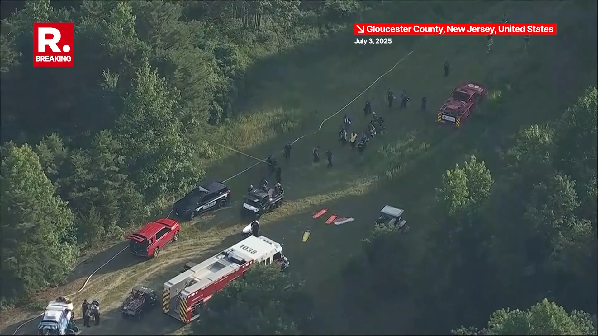 Fire trucks lined up near crash site