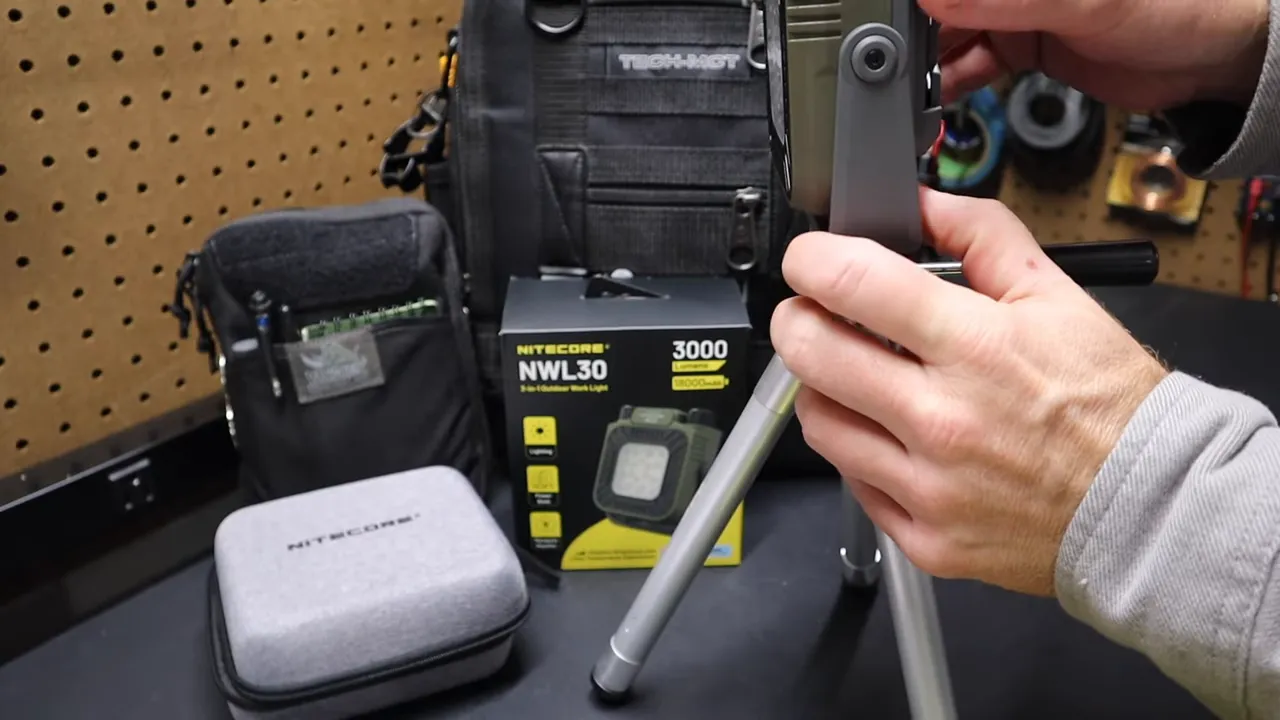 Light mounted to a tripod using quarter-20 mount