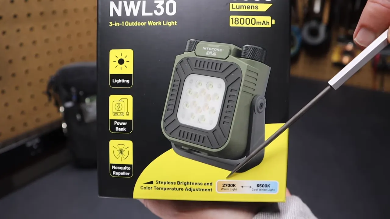 Nitecore NWL30 worklight on the bench, front view showing compact design