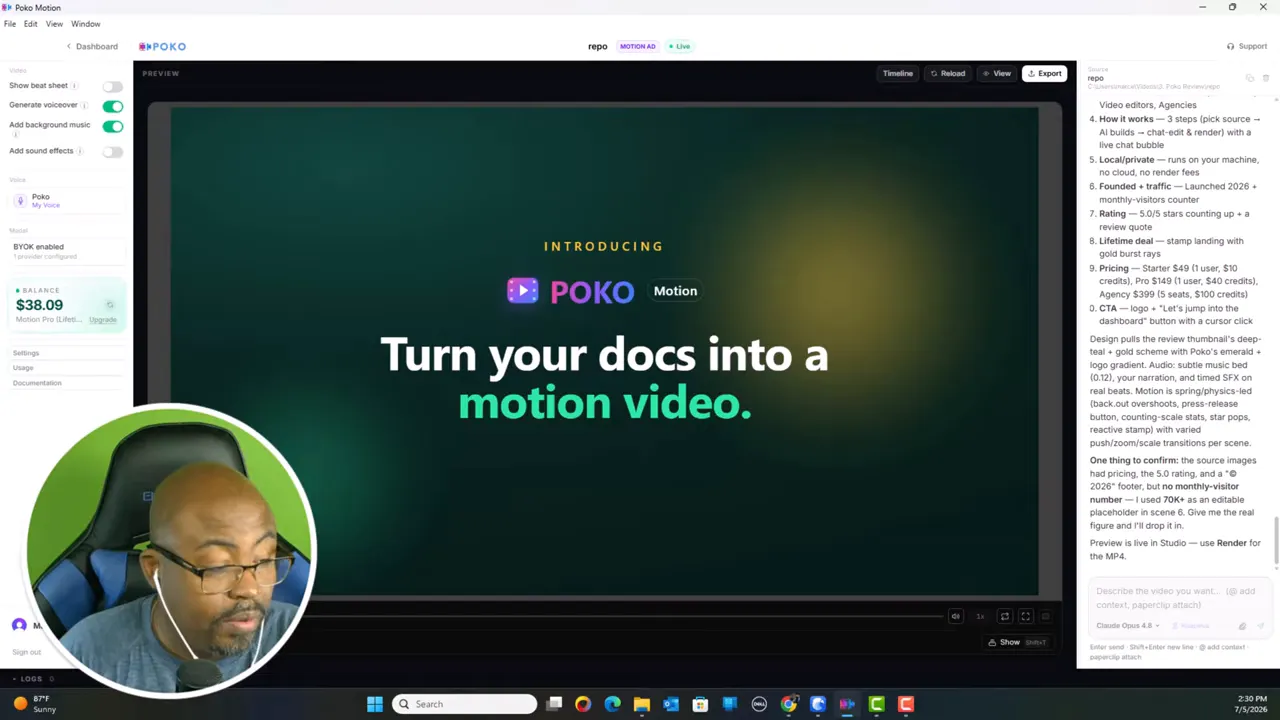 Preview player showing title text Turn your docs into a motion video
