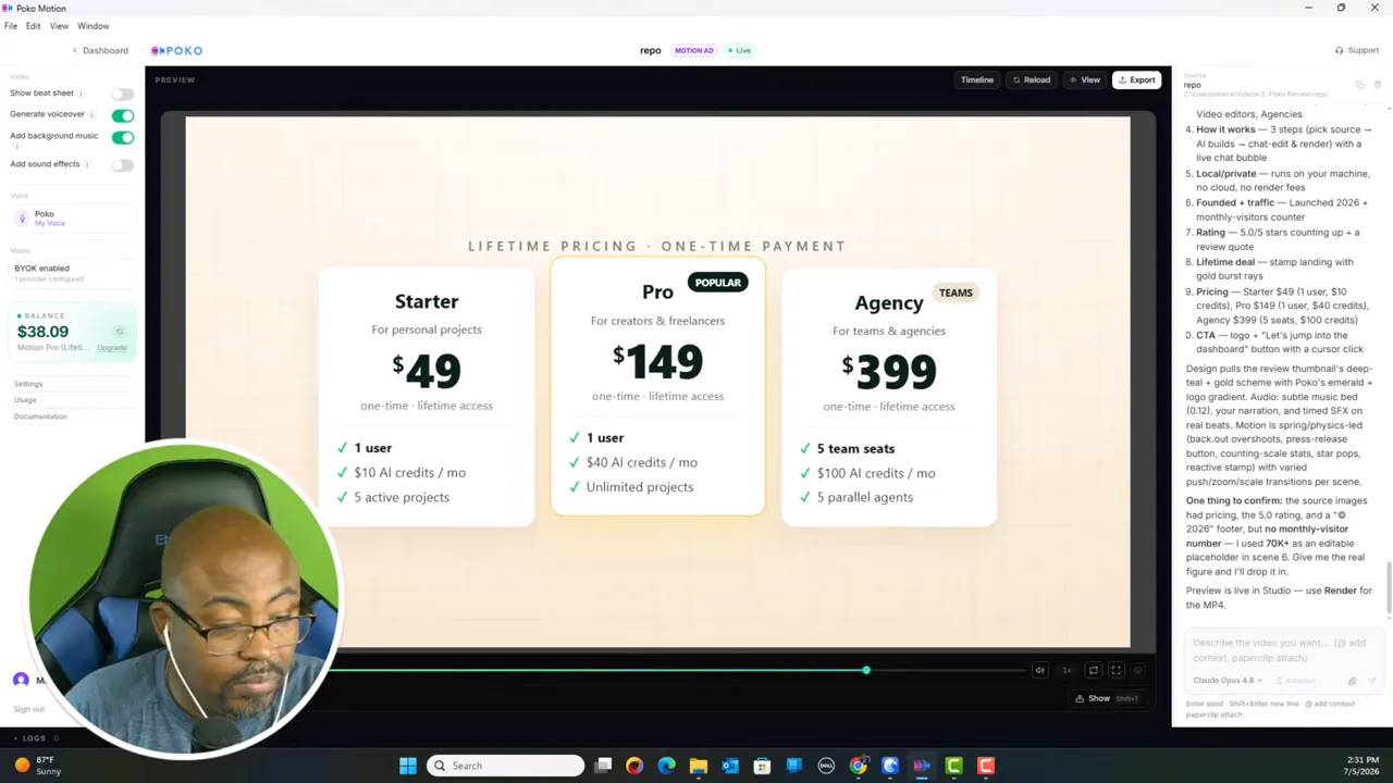 Pricing table showing Starter 49 dollars Pro 149 dollars and Agency 399 dollars
