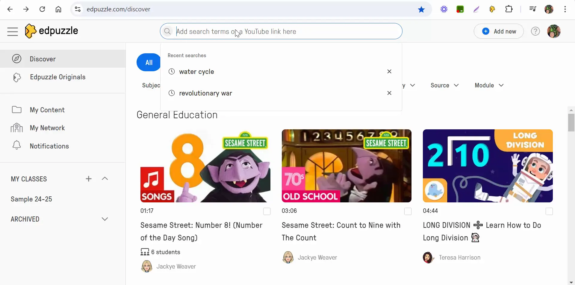 Pasting a YouTube link into Edpuzzle