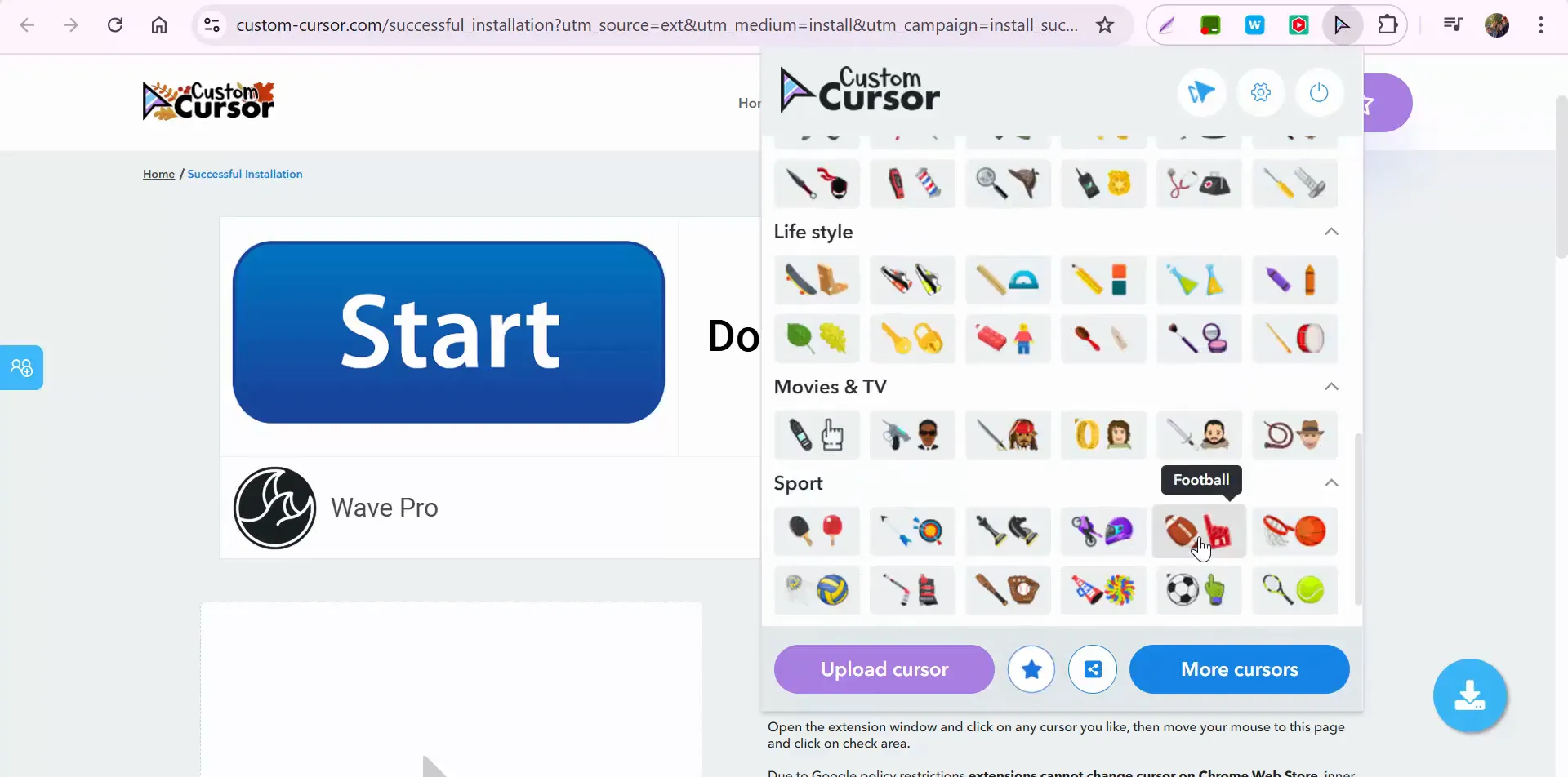 Choosing a football cursor