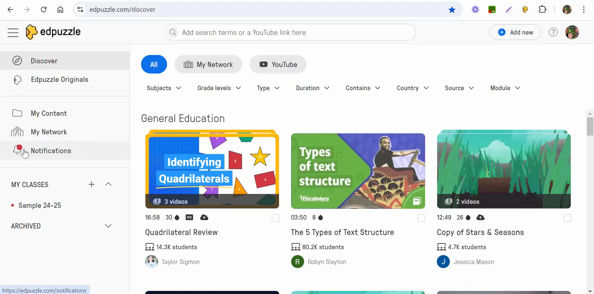 Notifications in Edpuzzle