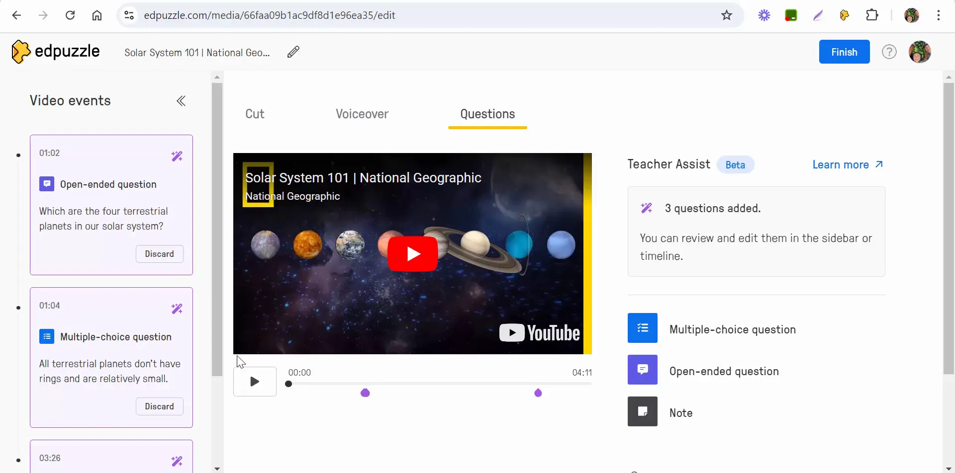 Creating the first question on terrestrial planets