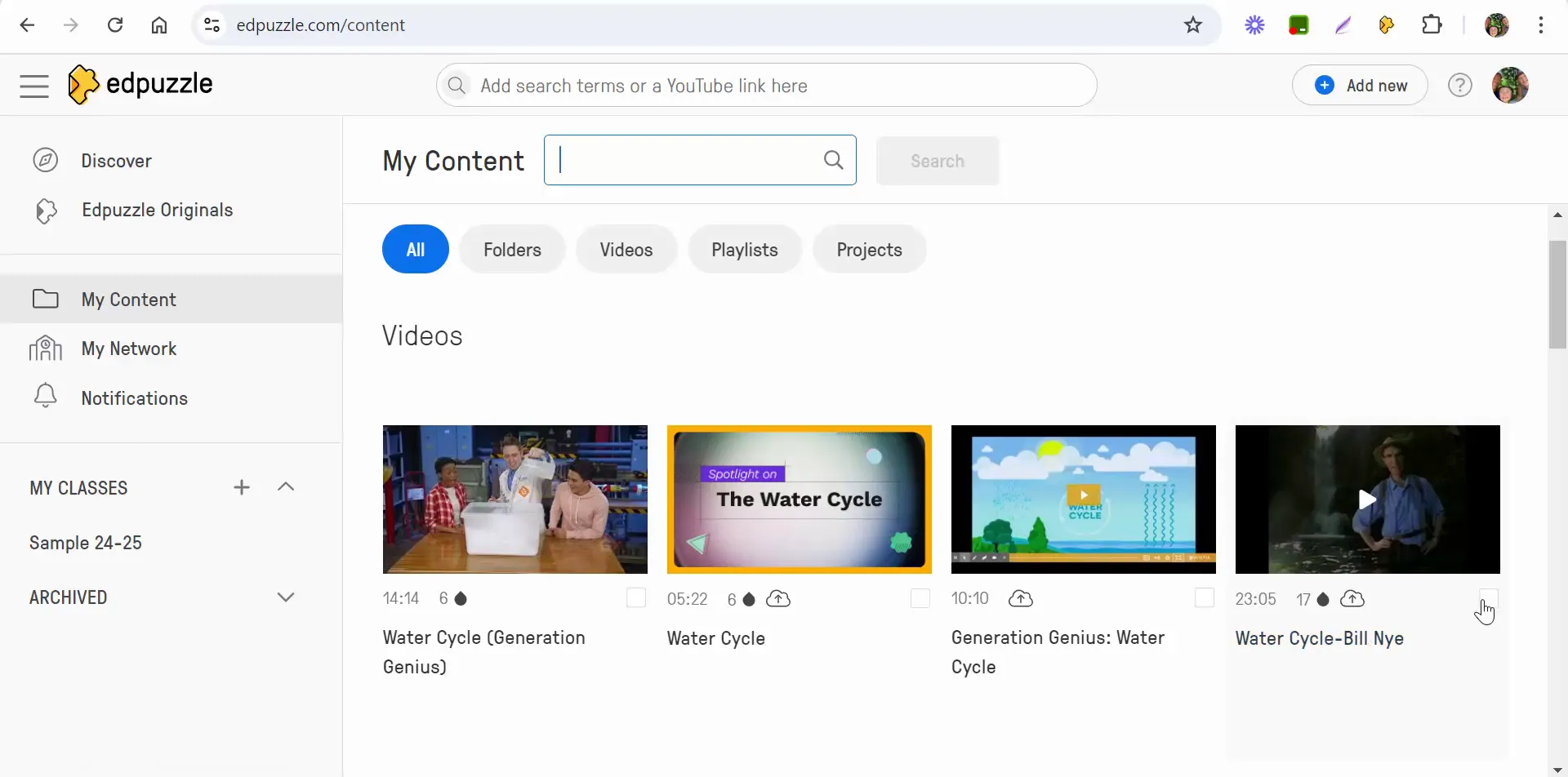 Removing a video from My Content