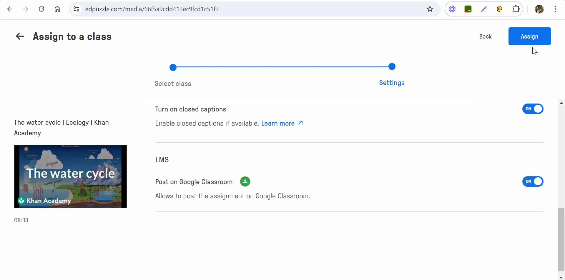 Posting the assignment in Google Classroom