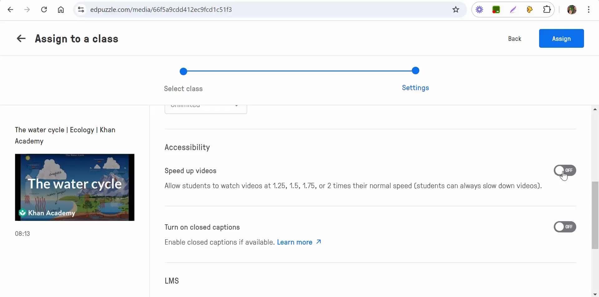 Setting parameters for the assignment