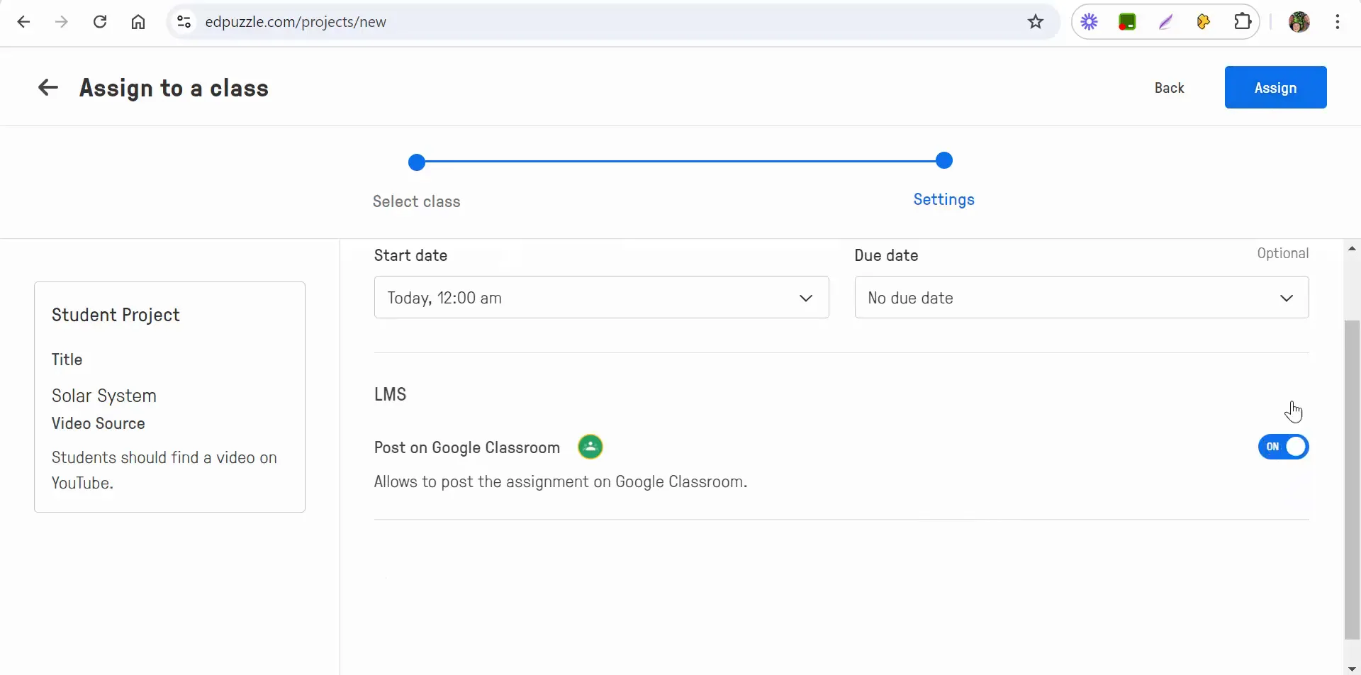 Assigning the project on Google Classroom