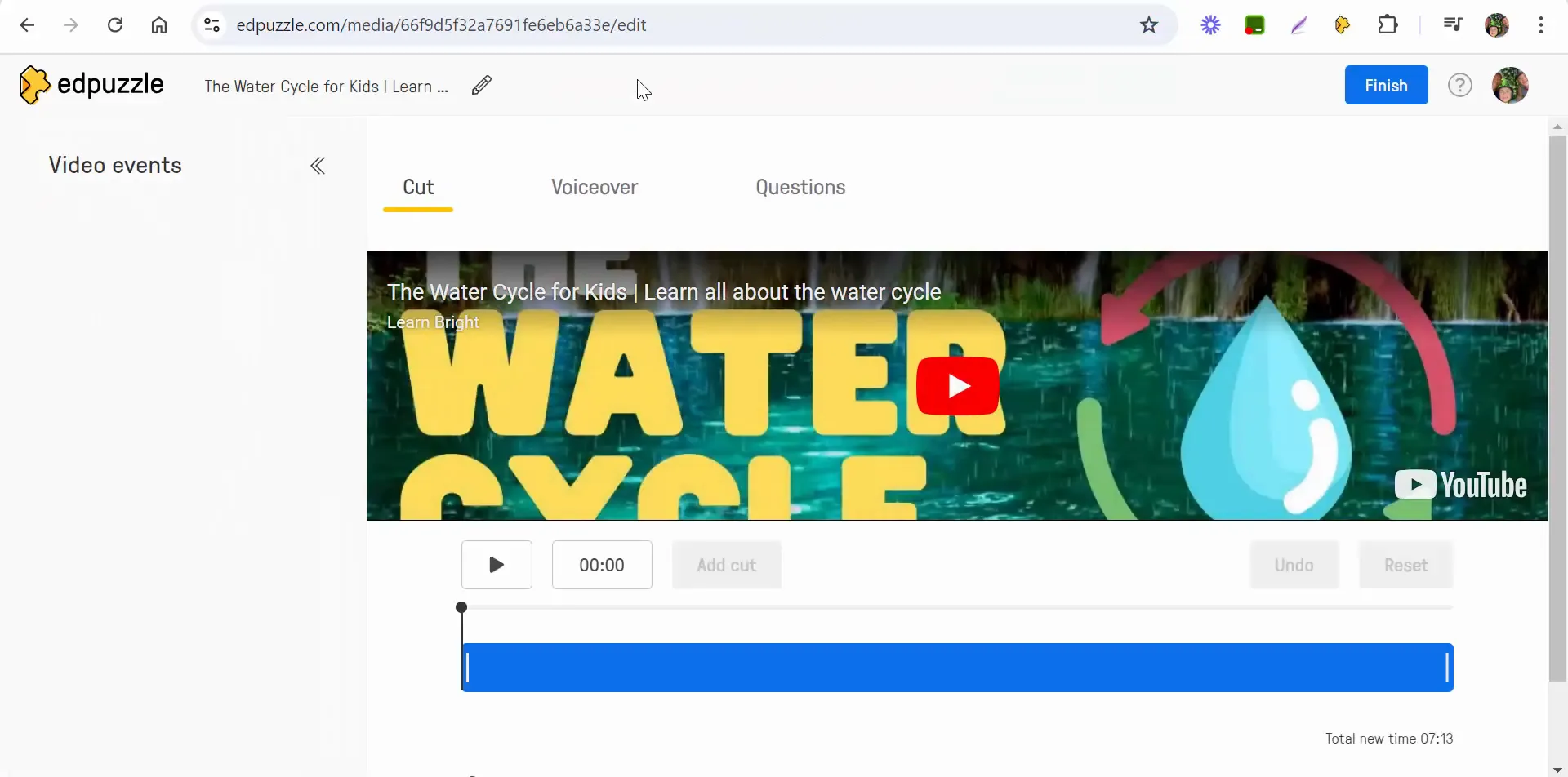 Pasting a YouTube link in Edpuzzle