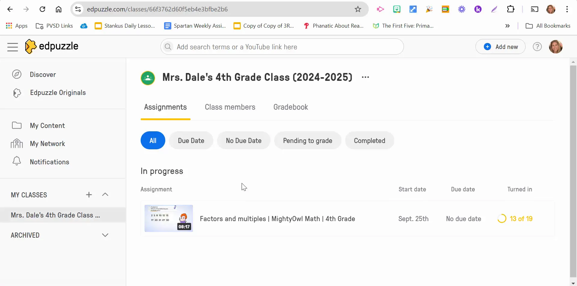 Edpuzzle dashboard overview