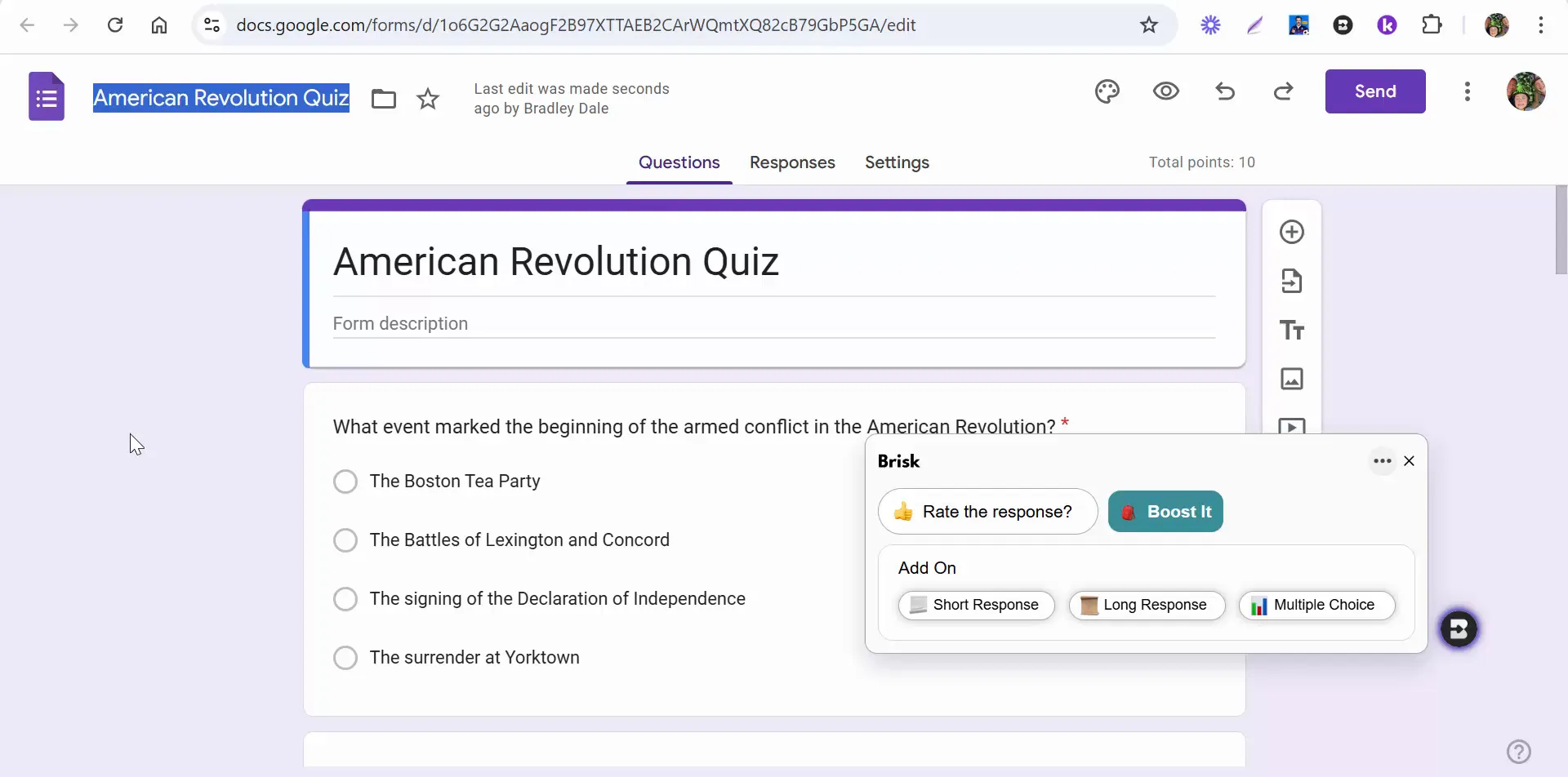 Customizing quiz questions