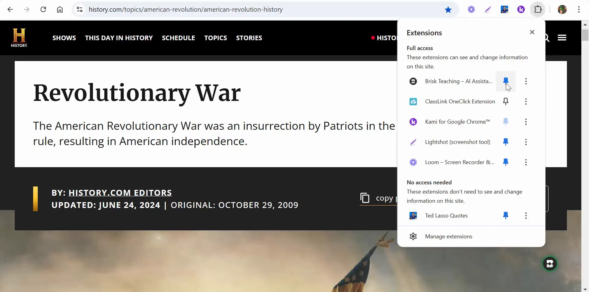 Pinning the Brisk Teaching Extension