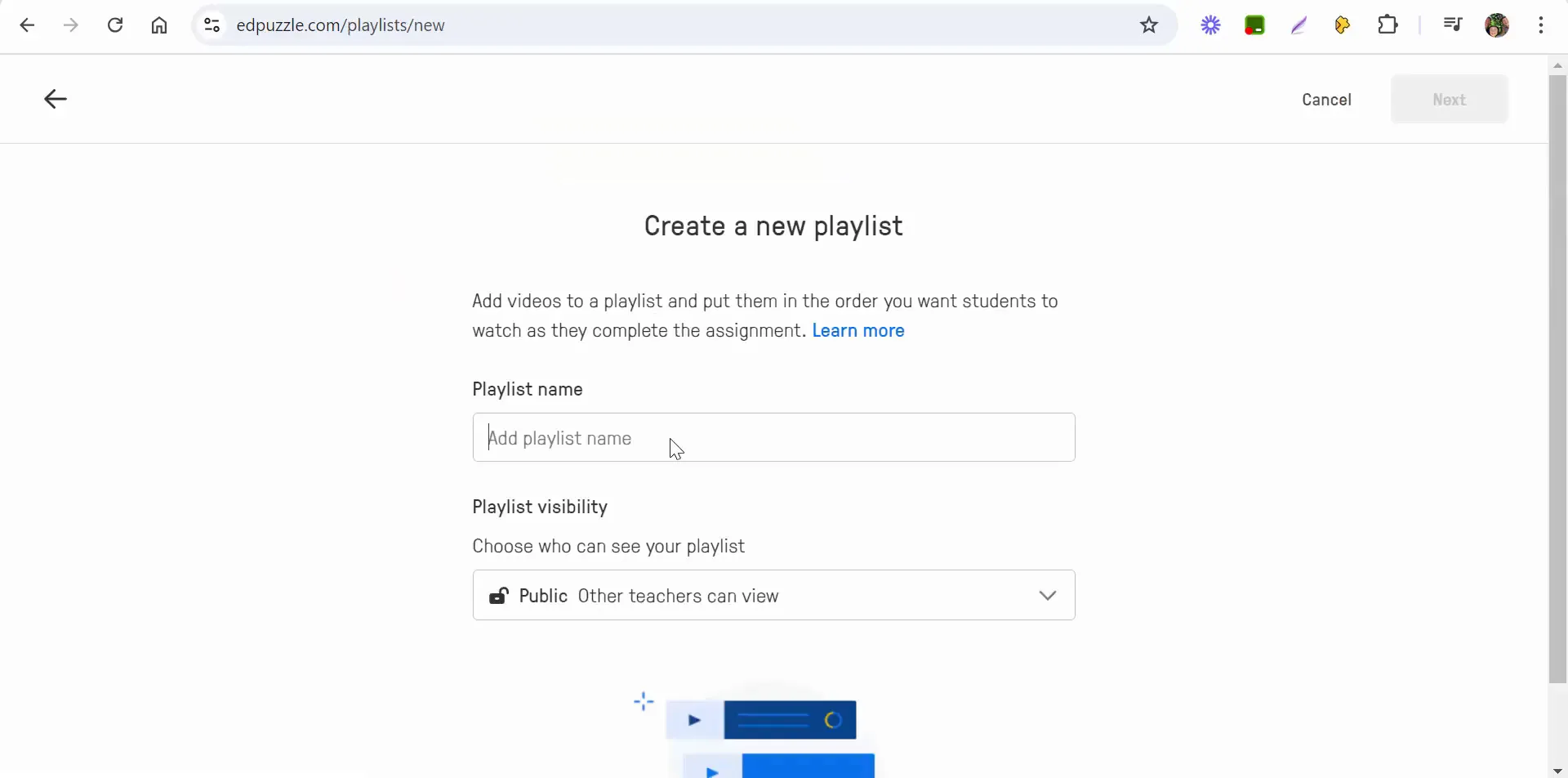 Creating a new playlist in Edpuzzle