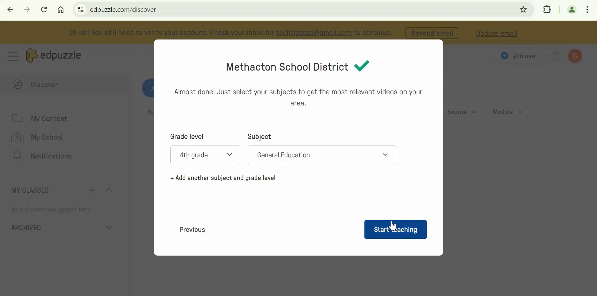 Selecting grade level and subject