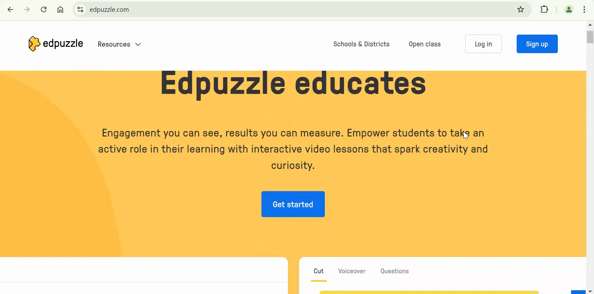 Clicking the sign up button on Edpuzzle