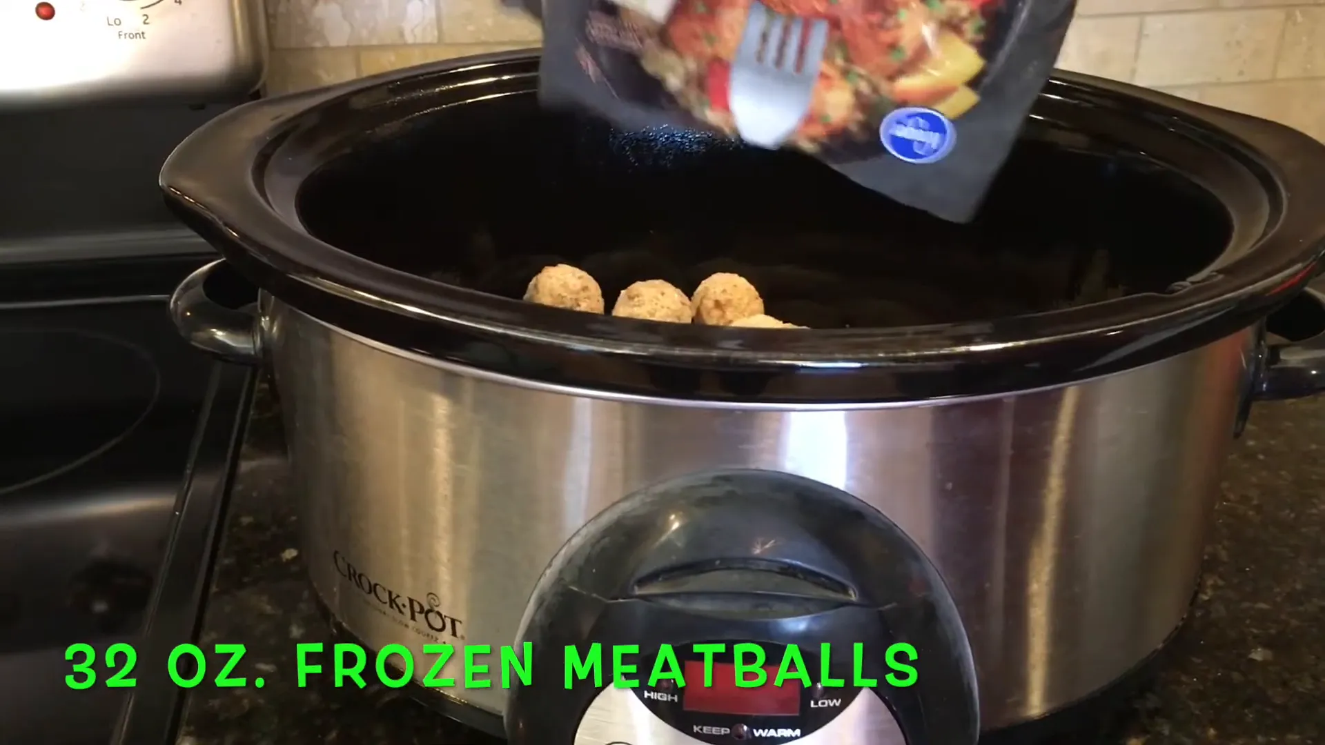 Measuring out 32 ounces of frozen meatballs.