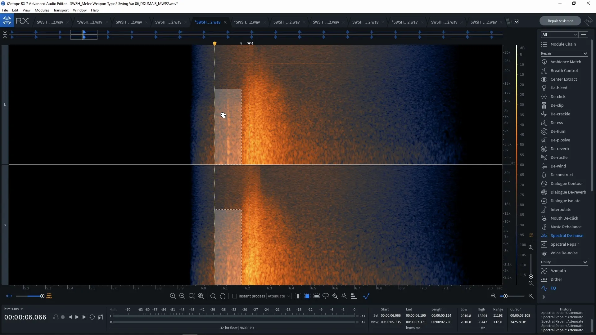 Selecting the area around the click in RX.
