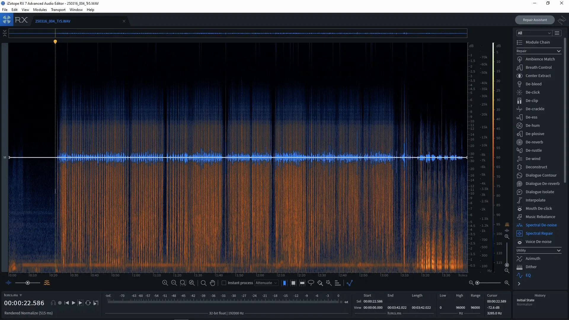 iZotope RX interface with recording