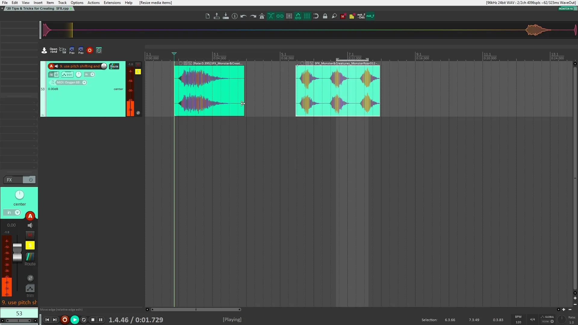 Pitch shifting and time stretching example