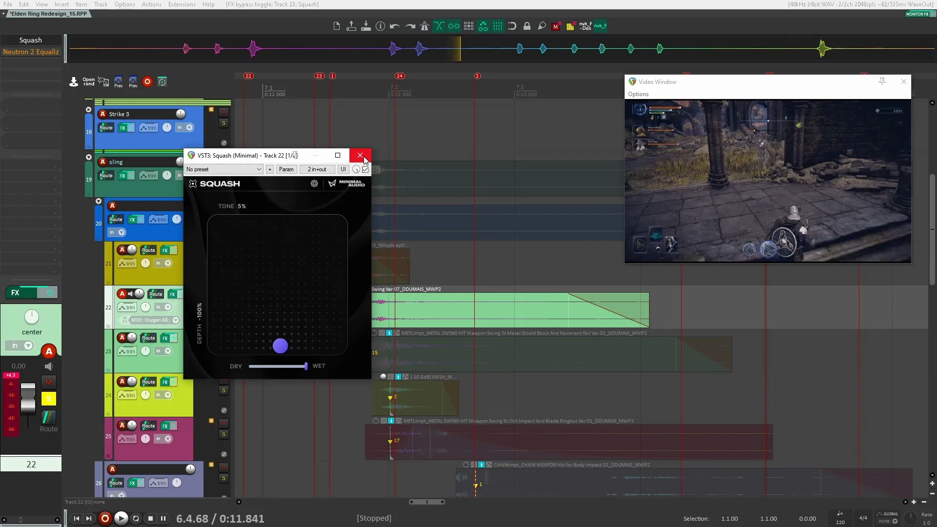 Sling sound design before and after processing
