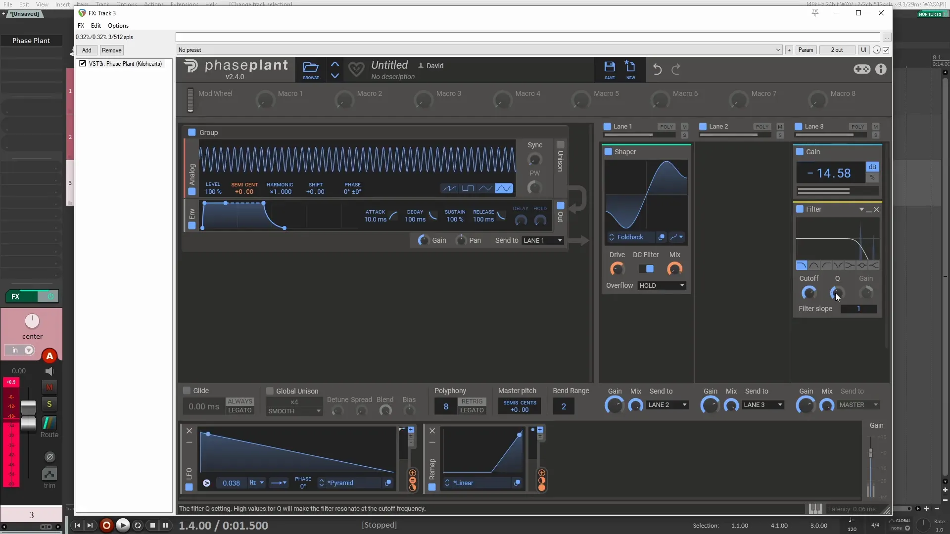 Adjusting gain and adding a filter