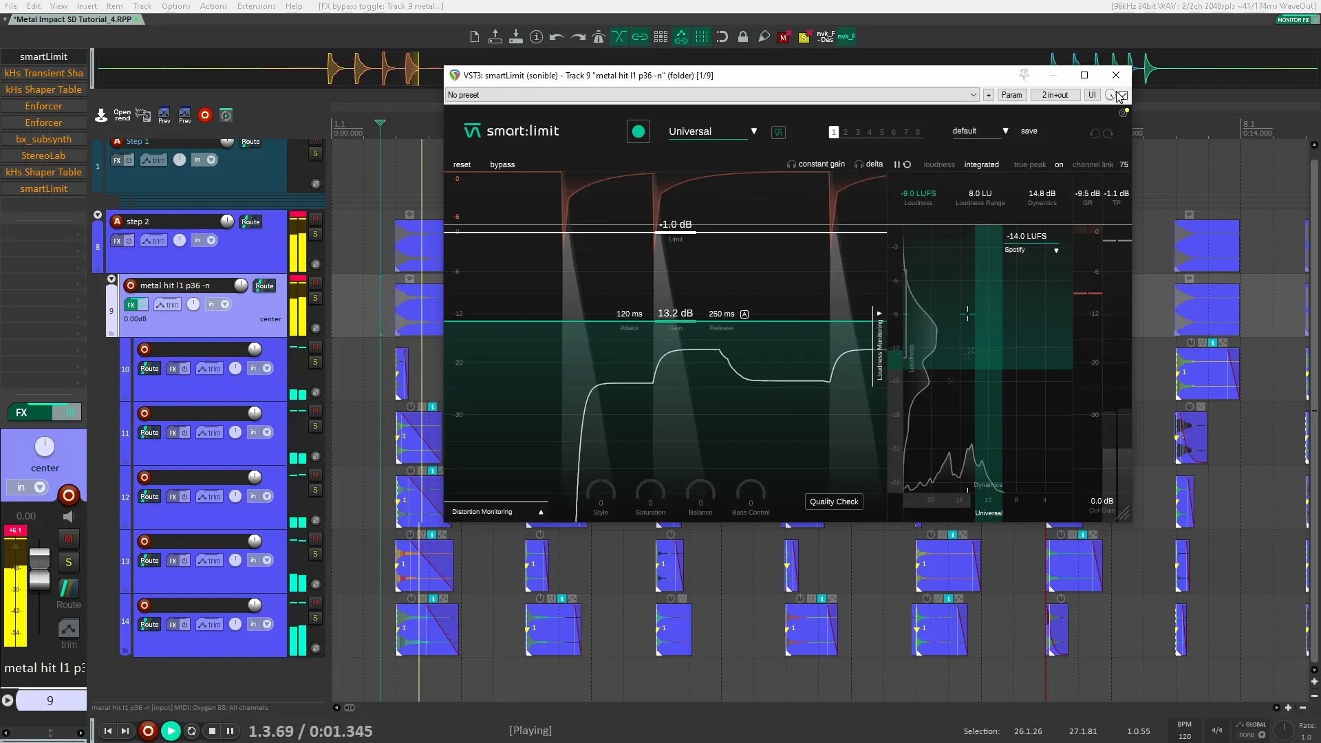 Processing sounds with a limiter and transient shapers