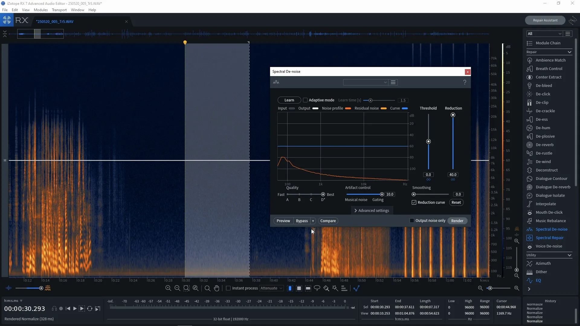 Applying noise removal in RX