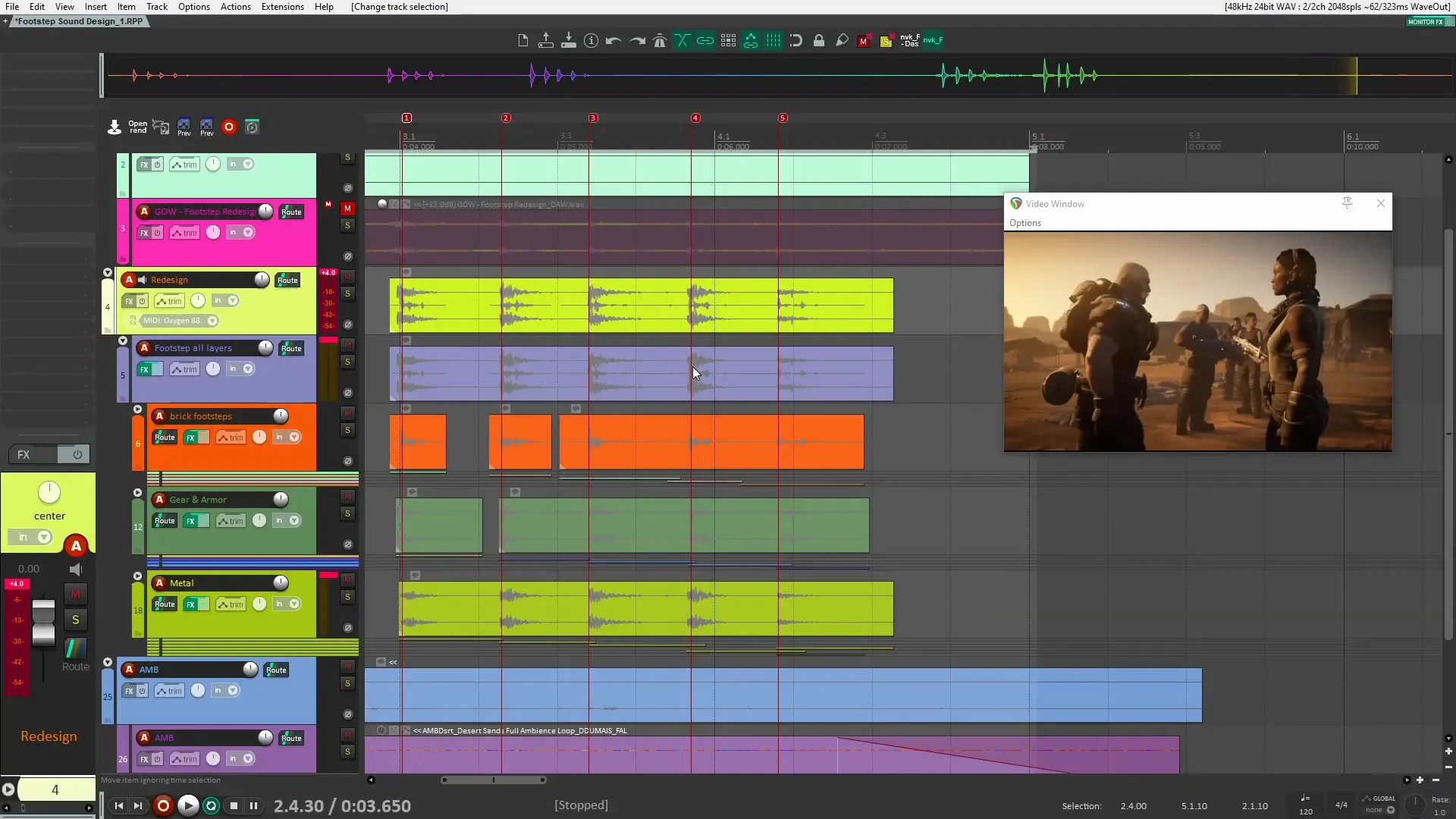 Footsteps sound design setup