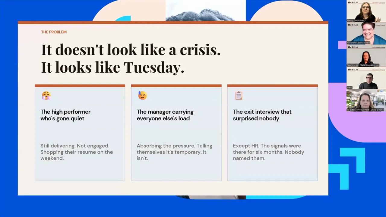 Presentation slide titled It does not look like a crisis it looks like Tuesday with three example columns