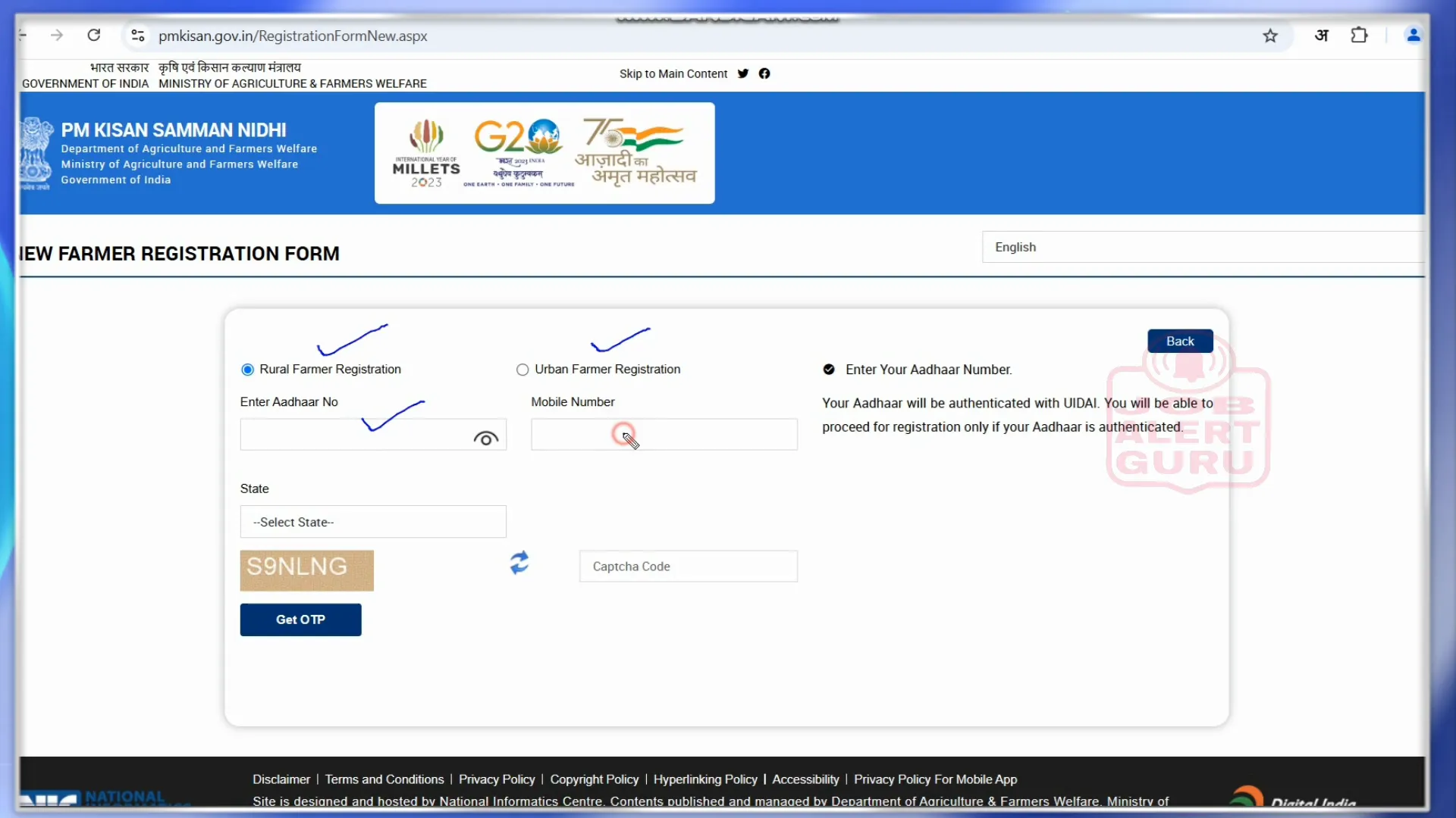 Registration Form for PM Kisan Yojana