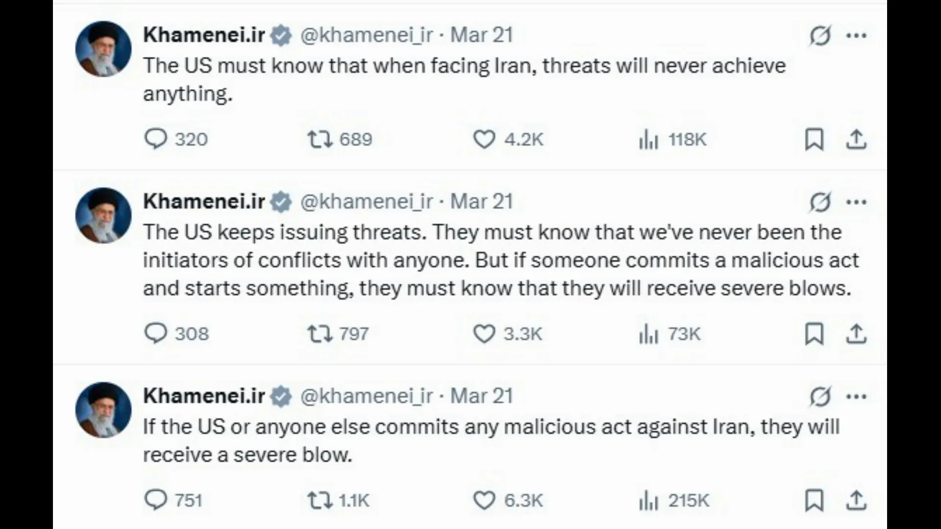 Khamenei emitiendo declaraciones sobre Irán