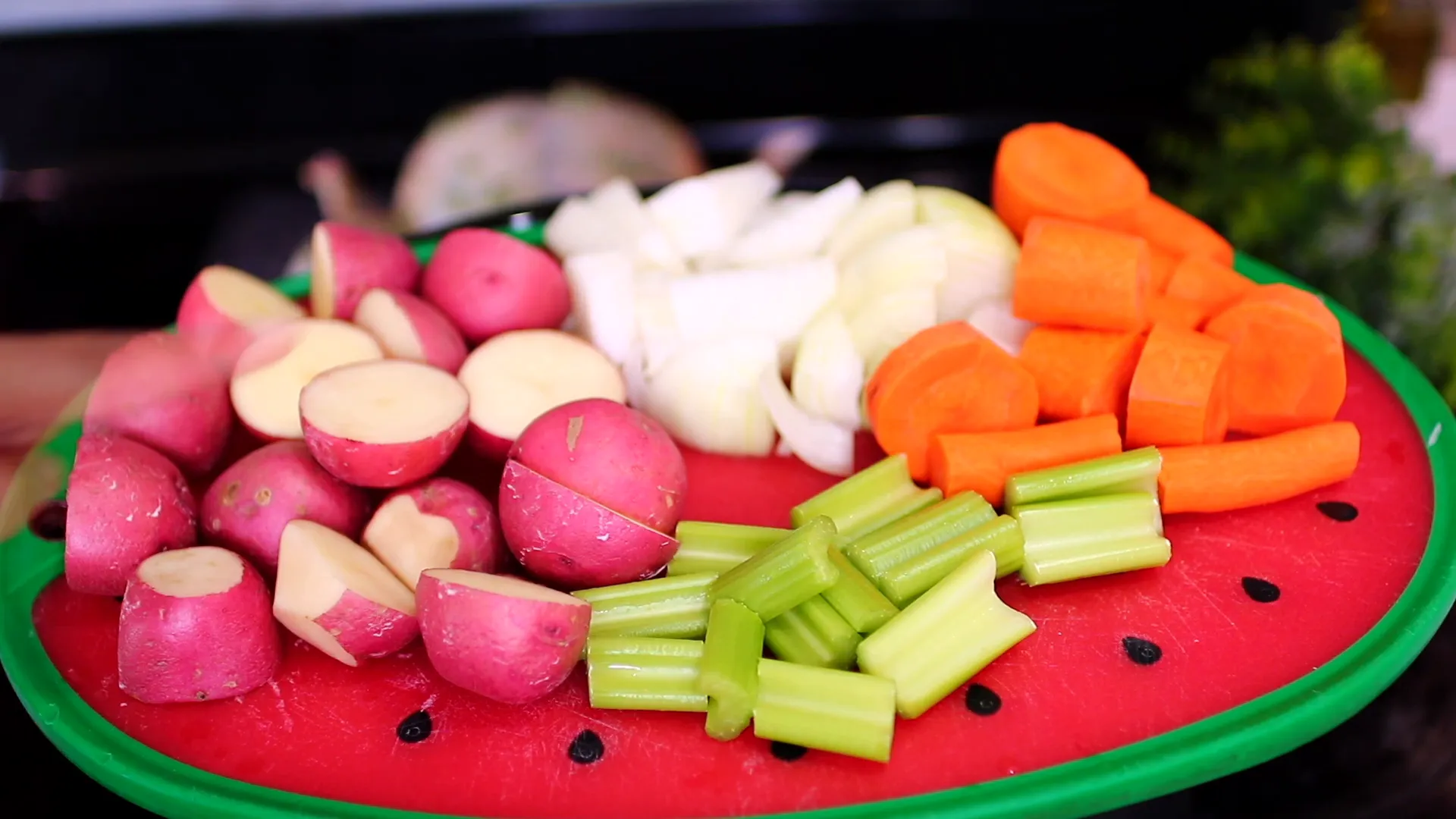 Chopping vegetables for the slow cooker