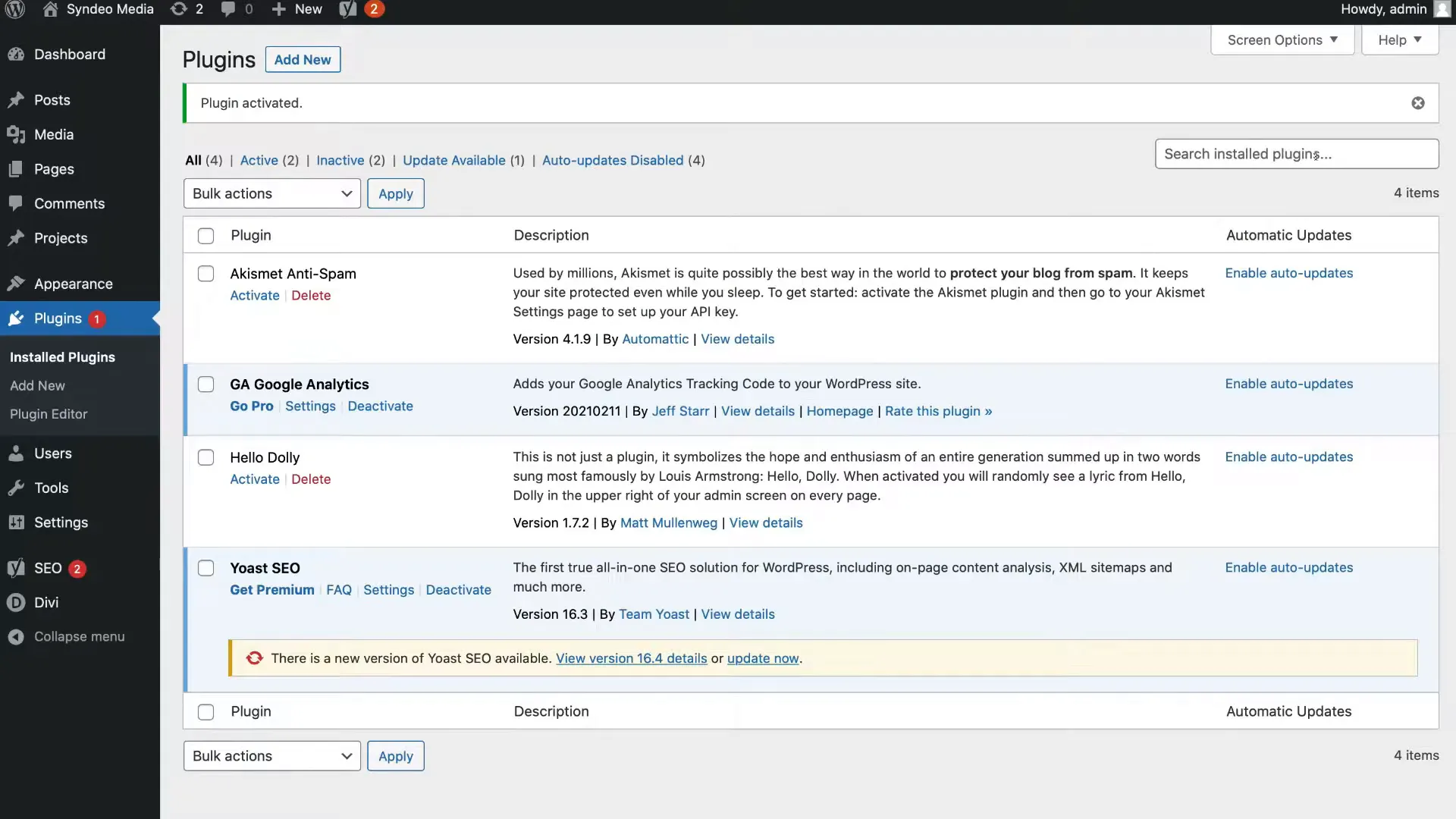 Activation du plugin Google Analytics Activation du plugin Google Analytics