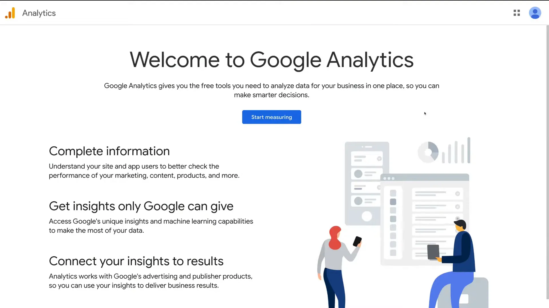 Page de connexion Google Analytics
